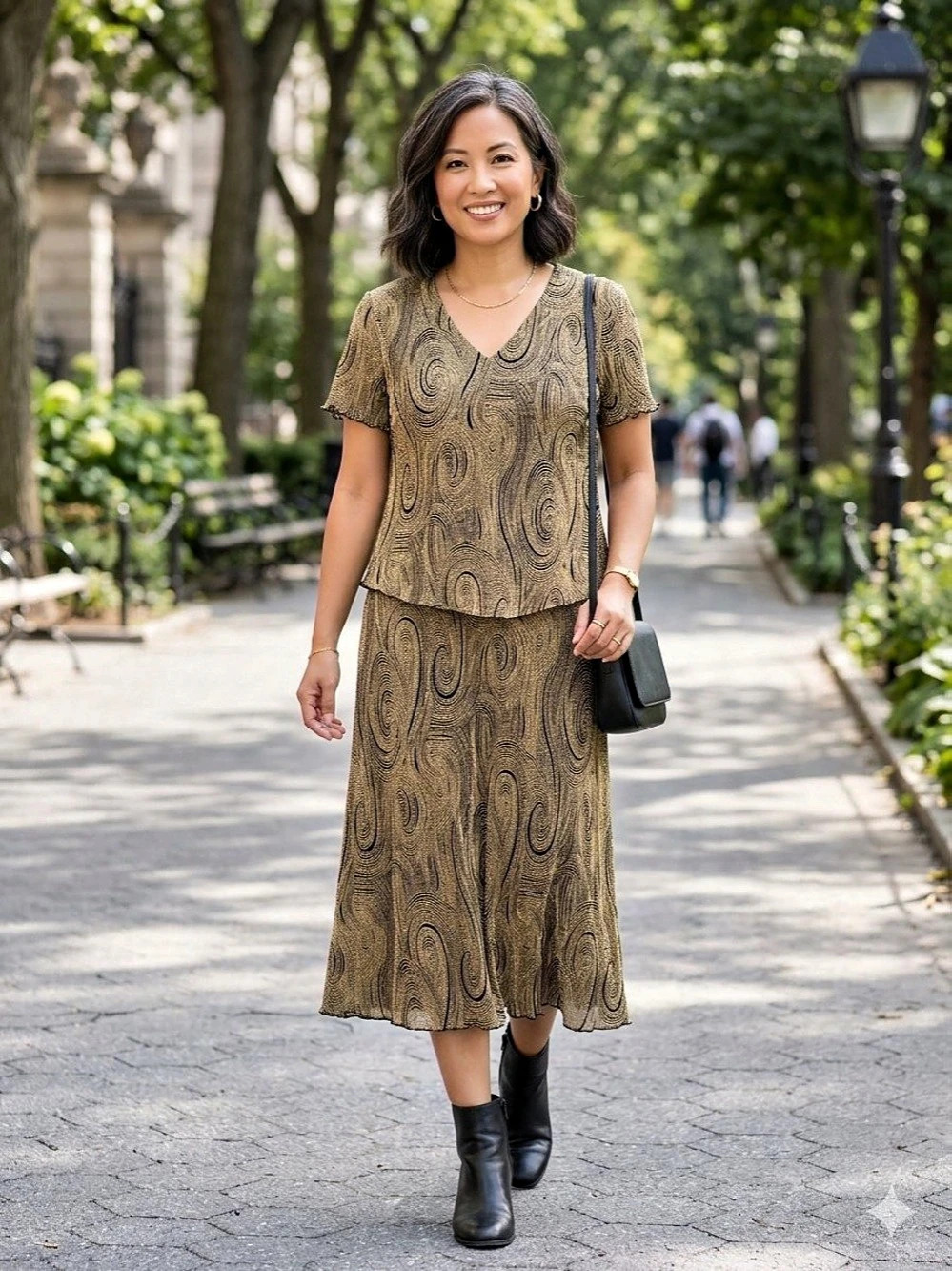 Vintage Y2K Connected Petite Gold Black Glitter Dress